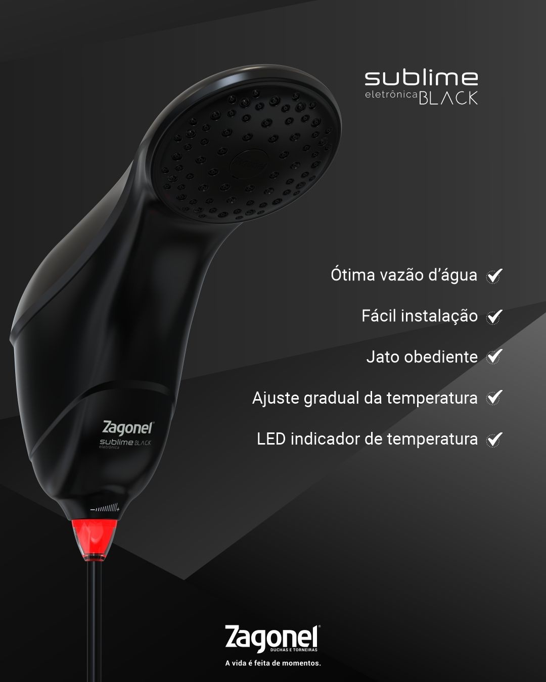 DUCHA SUBLIME ELETRONICA 7500W 220V BLACK ZAGONEL